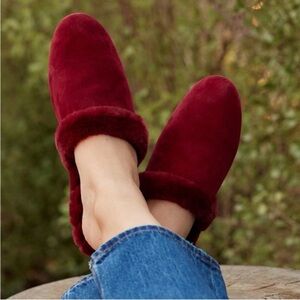 Birdies The Songbird Mule Faux Fur Suede Slip Ons in Merlot